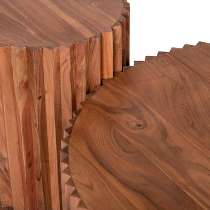Set 2pcs Coffee Tables Round Sedge Hm11944 Solid Acacia Wood In Natural Φ90 & Φ40cm.