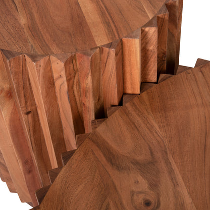 Set 2pcs Coffee Tables Round Sedge Hm11944 Solid Acacia Wood In Natural Φ90 & Φ40cm.