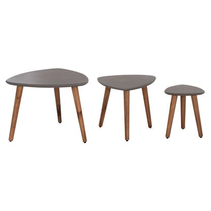 Set 3pcs Side Tables Prantis Hm10734.01 Fiber Cement In Grey--acacia Wood Legs