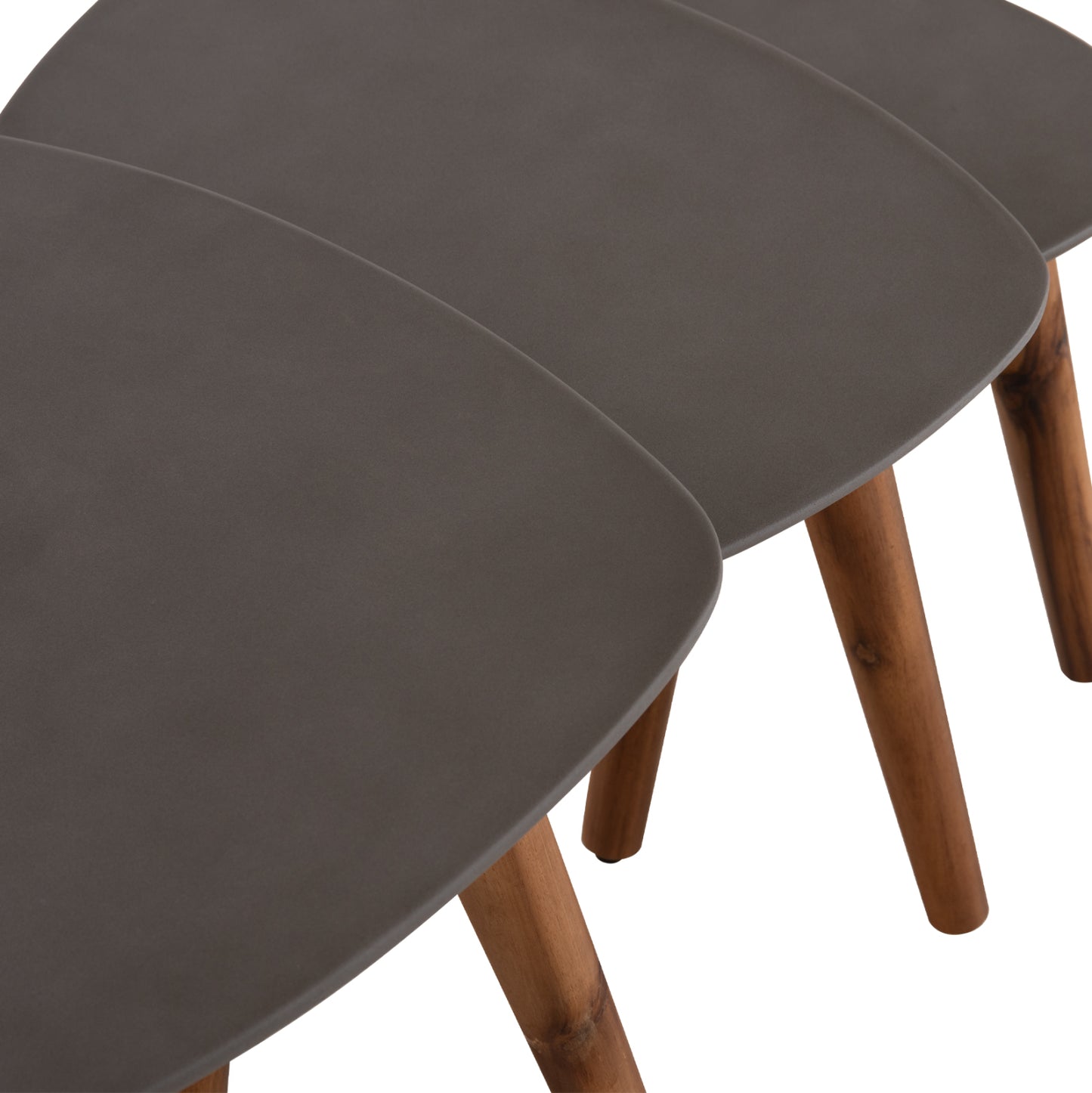 Set 3pcs Side Tables Prantis Hm10734.01 Fiber Cement In Grey--acacia Wood Legs