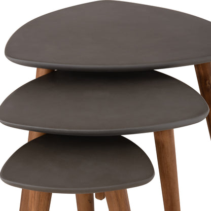 Set 3pcs Side Tables Prantis Hm10734.01 Fiber Cement In Grey--acacia Wood Legs