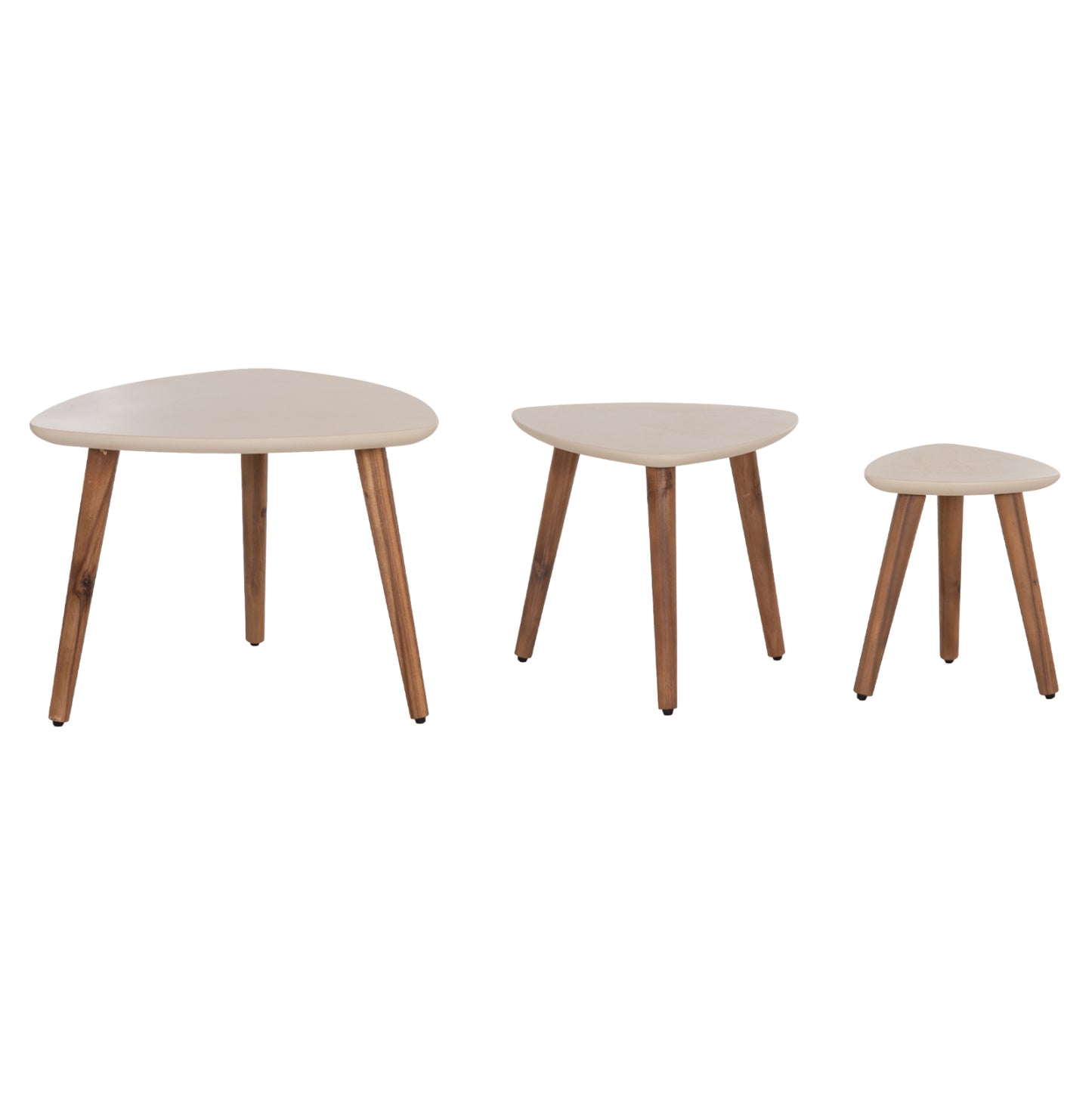 Set 3pcs Side Tables Prantis Hm10734.02 Fiber Cement In Beige--acacia Wood Legs