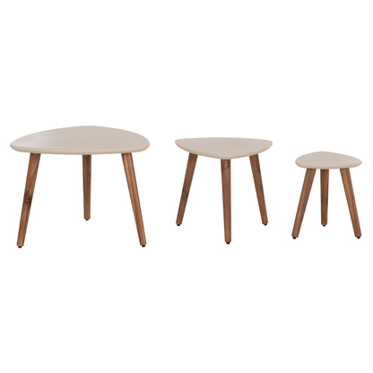 Set 3pcs Side Tables Prantis Hm10734.02 Fiber Cement In Beige--acacia Wood Legs