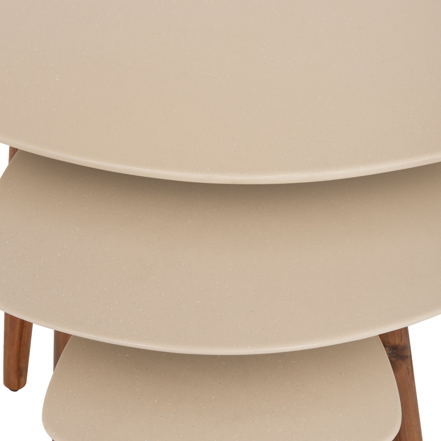 Set 3pcs Side Tables Prantis Hm10734.02 Fiber Cement In Beige--acacia Wood Legs