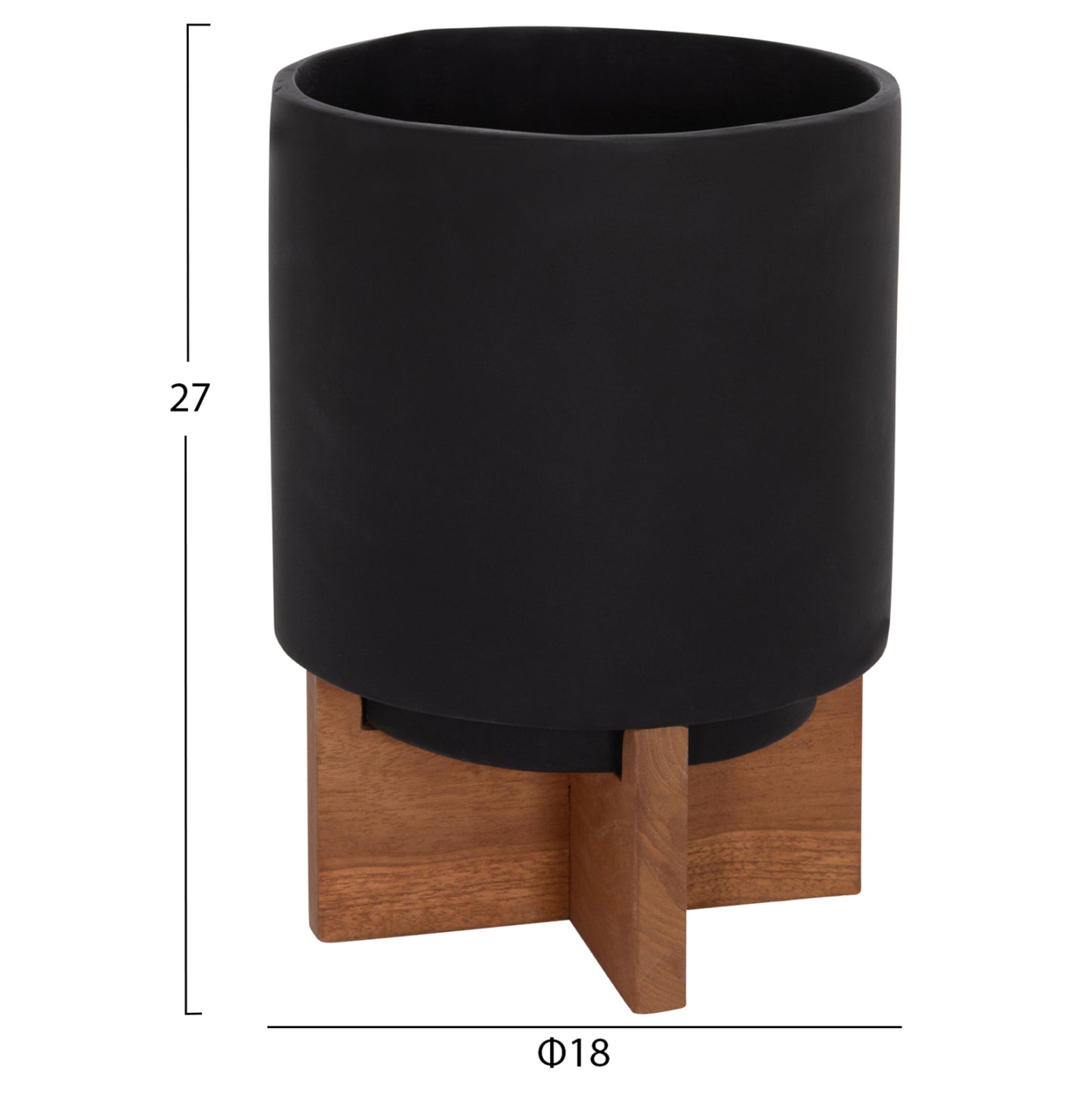 Set 3 Pots/vases With Teak Bases Tanti Hm4685.01 Fiber Cement In Black