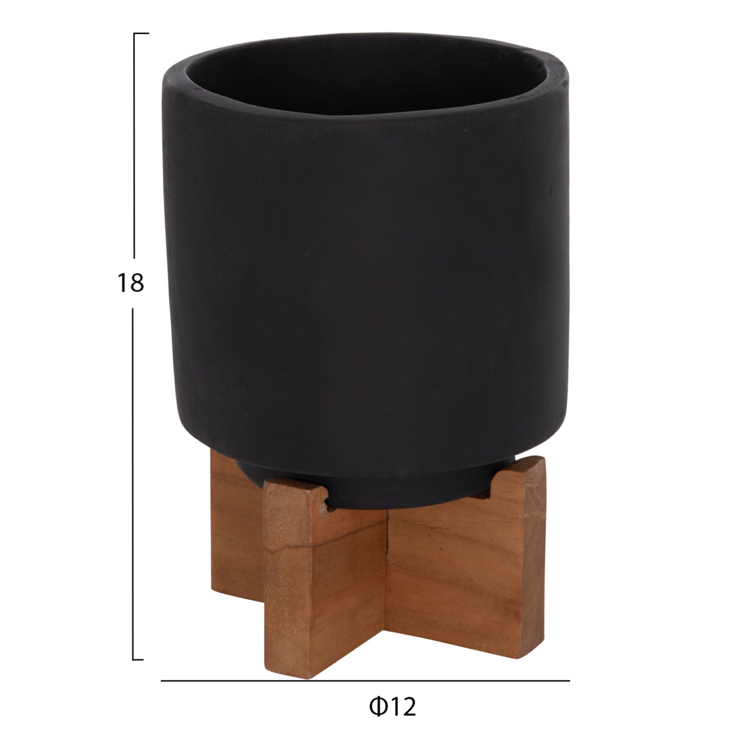 Set 3 Pots/vases With Teak Bases Tanti Hm4685.01 Fiber Cement In Black