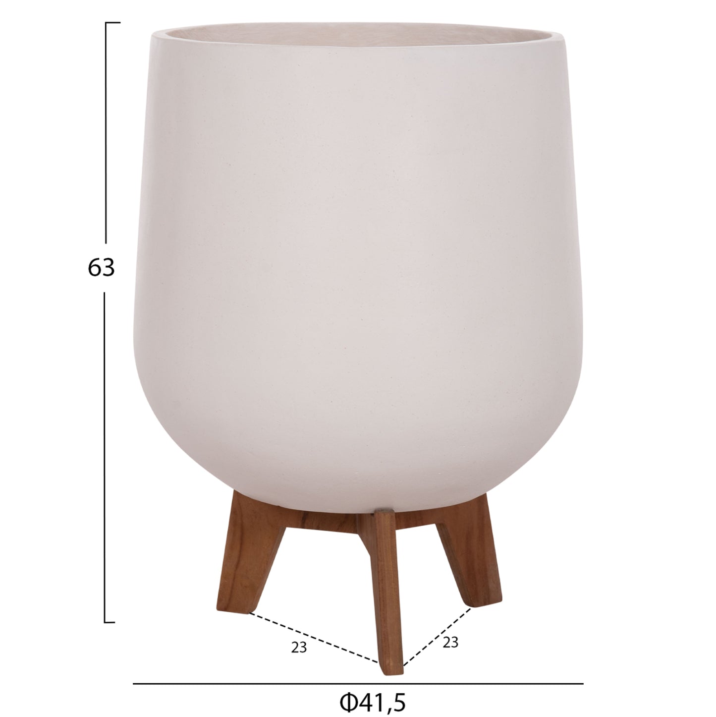 Set 3 Pots/vases With Teak Bases Tryll Hm4681.02 Fiber Cement In White