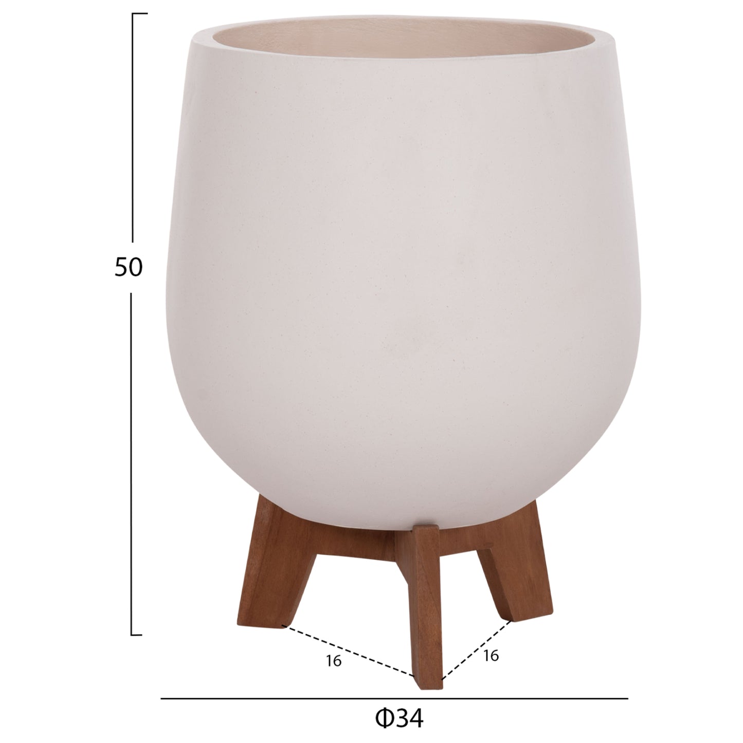 Set 3 Pots/vases With Teak Bases Tryll Hm4681.02 Fiber Cement In White