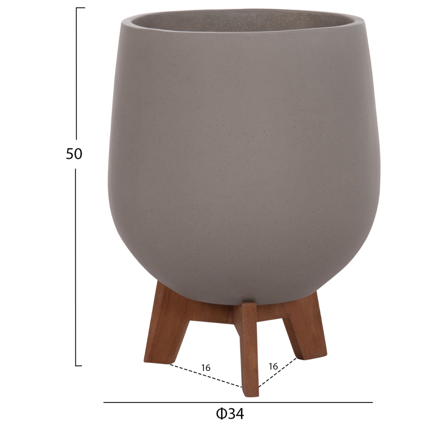 Set 3 Pots/vases With Teak Bases Tryll Hm4681.03 Fiber Cement In Grey