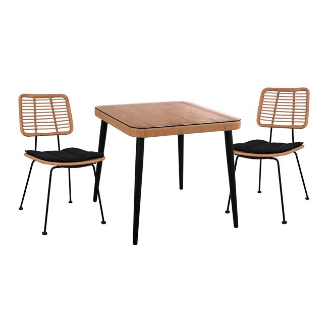 Set 3 Pieces Allegra Wicker With Table 80x80x78 Cm Beige & Black Color Hm10485