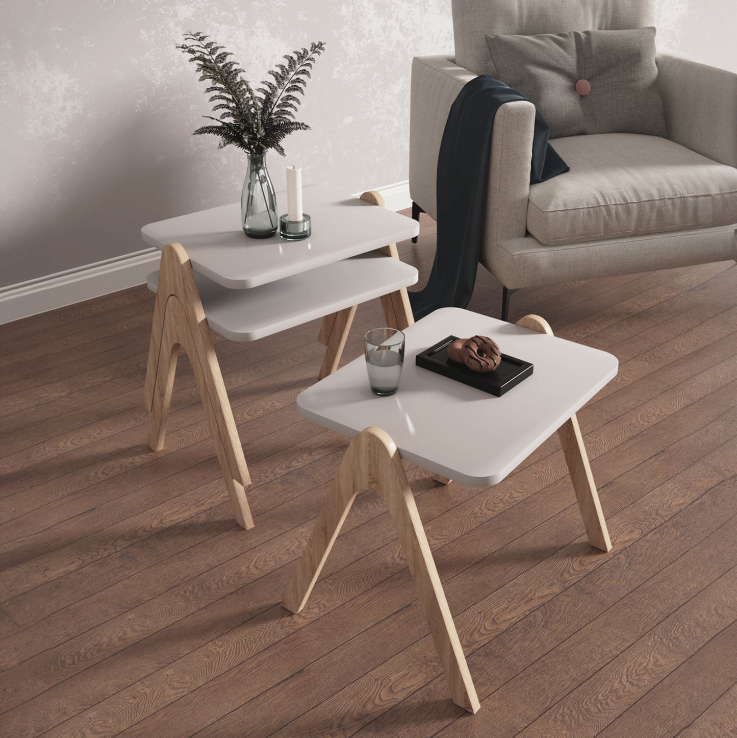 Side Tables 3pcs Set Reacher Hm18176.01 Melamine In Sonama-white 40x30x40hcm.