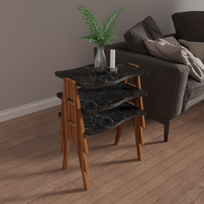 Side Tables 3pcs Set Essent Hm18175.02 Melamine In Walnut-black Marble Top 45x35x40hcm.