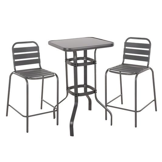 Outdoor Lounge Set 3pcs Laura Hm21054.01 Grey Metal & Aluminum