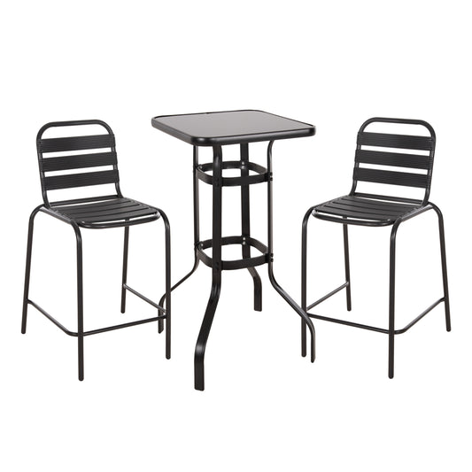 Outdoor Lounge Set 3pcs Laura Hm21054.03 Black Metal & Aluminum