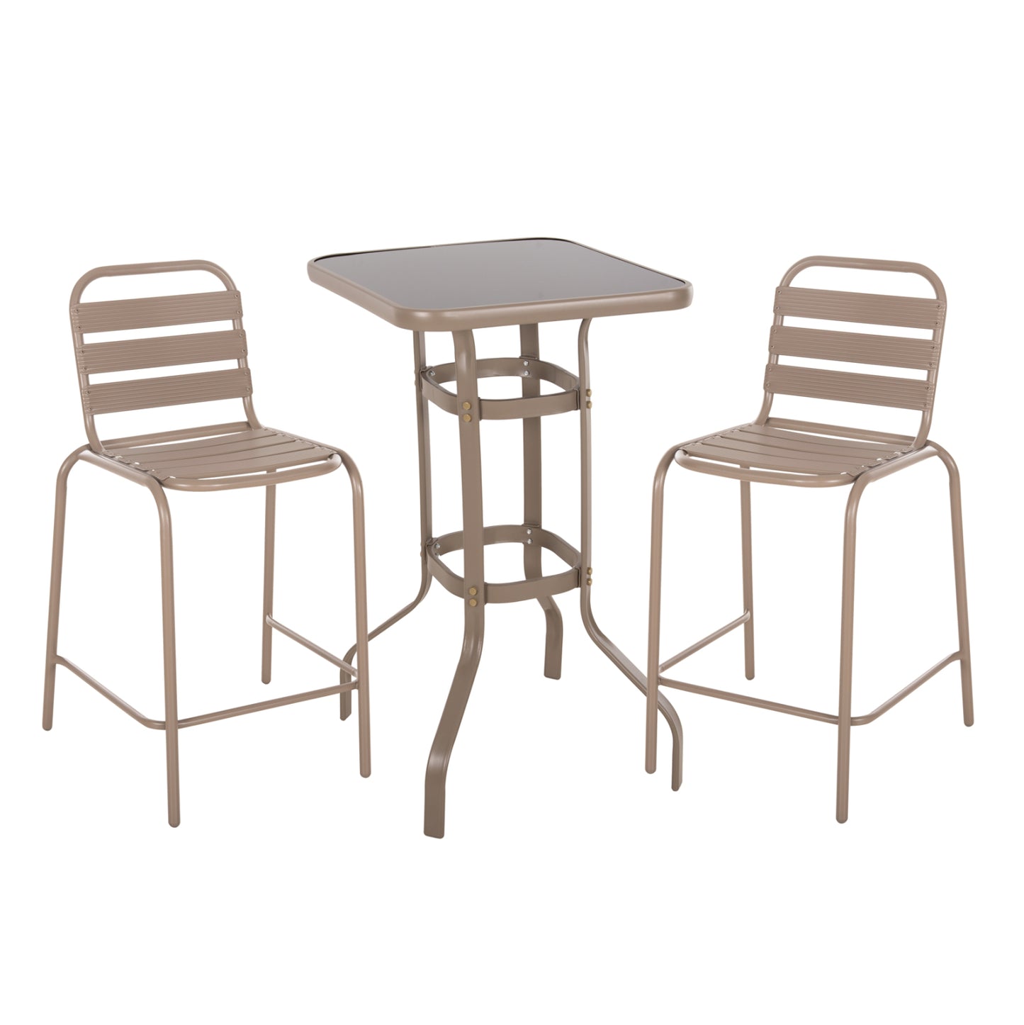 Outdoor Lounge Set 3pcs Laura Hm21054.04 Champagne-colored Metal & Aluminum