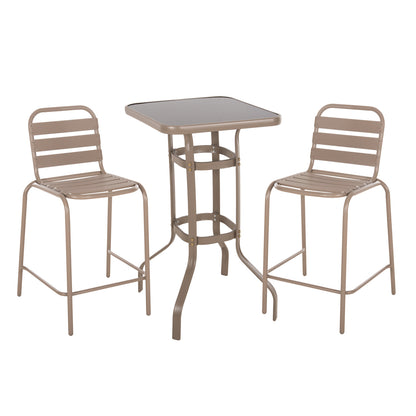 Outdoor Lounge Set 3pcs Laura Hm21054.04 Champagne-colored Metal & Aluminum