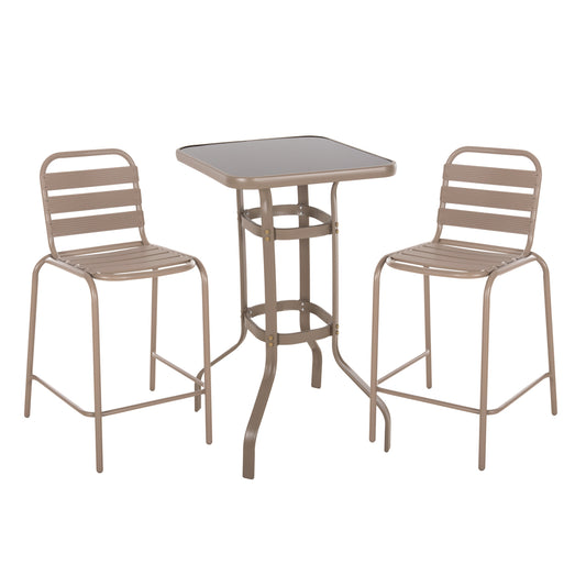 Outdoor Lounge Set 3pcs Laura Hm21054.04 Champagne-colored Metal & Aluminum