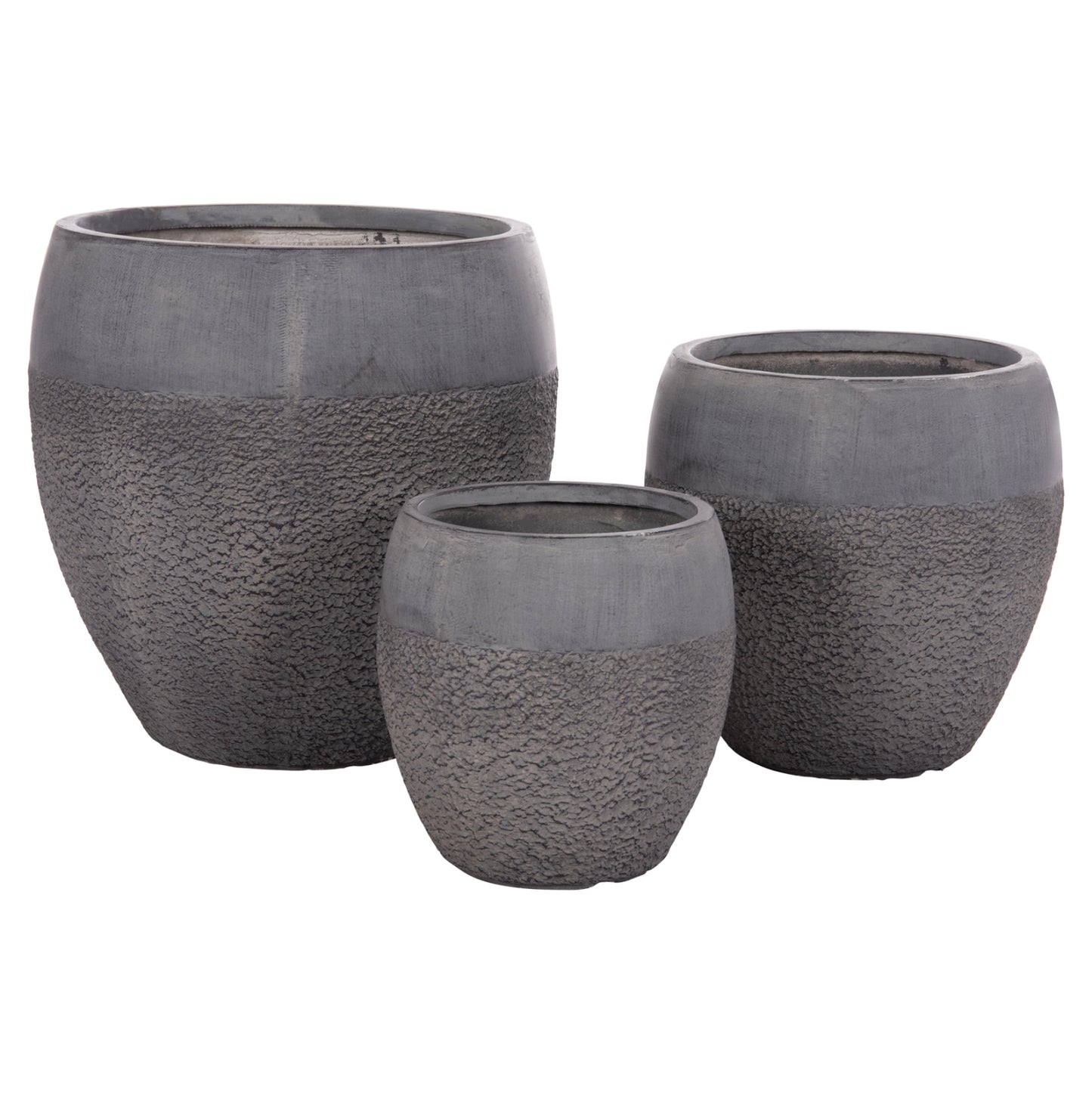 Garden Planters Set 3pcs Series Gardener ΗΜ4725 Fiberclay In Dark Cement Color Φ55x54hcm.