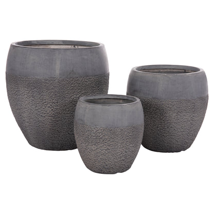 Garden Planters Set 3pcs Series Gardener ΗΜ4725 Fiberclay In Dark Cement Color Φ55x54hcm.