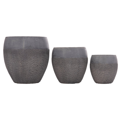 Garden Planters Set 3pcs Series Gardener ΗΜ4725 Fiberclay In Dark Cement Color Φ55x54hcm.