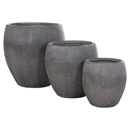 Garden Planters Set 3pcs Series Gardener ΗΜ4725 Fiberclay In Dark Cement Color Φ55x54hcm.
