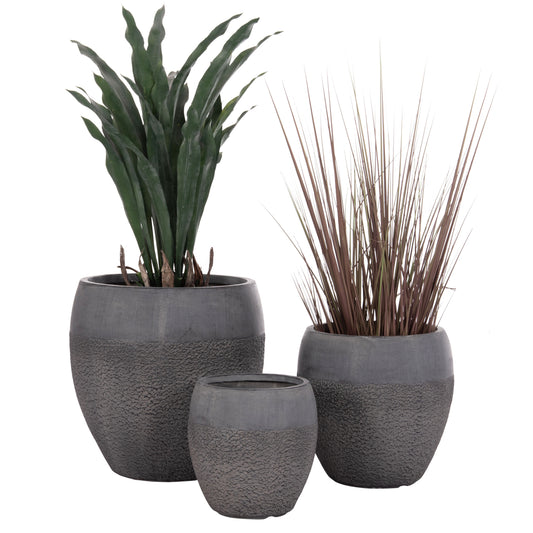 Garden Planters Set 3pcs Series Gardener ΗΜ4725 Fiberclay In Dark Cement Color Φ55x54hcm.