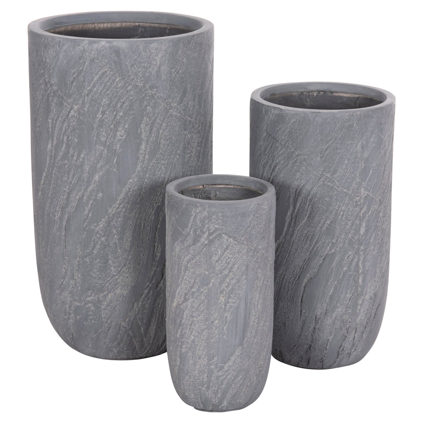 Garden Planters Cylindrical Set 3pcs Series Gardener Hm4720 Fiberclay In Cement Color Φ44x78.5hcm.