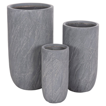 Garden Planters Cylindrical Set 3pcs Series Gardener Hm4720 Fiberclay In Cement Color Φ44x78.5hcm.