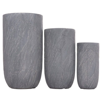 Garden Planters Cylindrical Set 3pcs Series Gardener Hm4720 Fiberclay In Cement Color Φ44x78.5hcm.