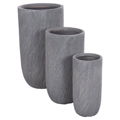 Garden Planters Cylindrical Set 3pcs Series Gardener Hm4720 Fiberclay In Cement Color Φ44x78.5hcm.