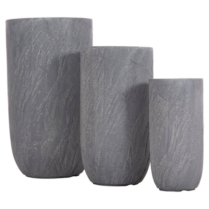Garden Planters Cylindrical Set 3pcs Series Gardener Hm4720 Fiberclay In Cement Color Φ44x78.5hcm.