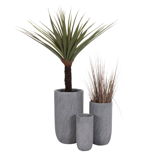 Garden Planters Cylindrical Set 3pcs Series Gardener Hm4720 Fiberclay In Cement Color Φ44x78.5hcm.