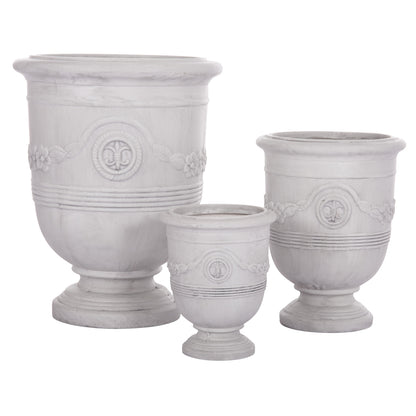 Garden Planters With Relief Designs Set 3pcs Gardener Hm4729 Fiberclay In Off White Φ58x72.5hcm.