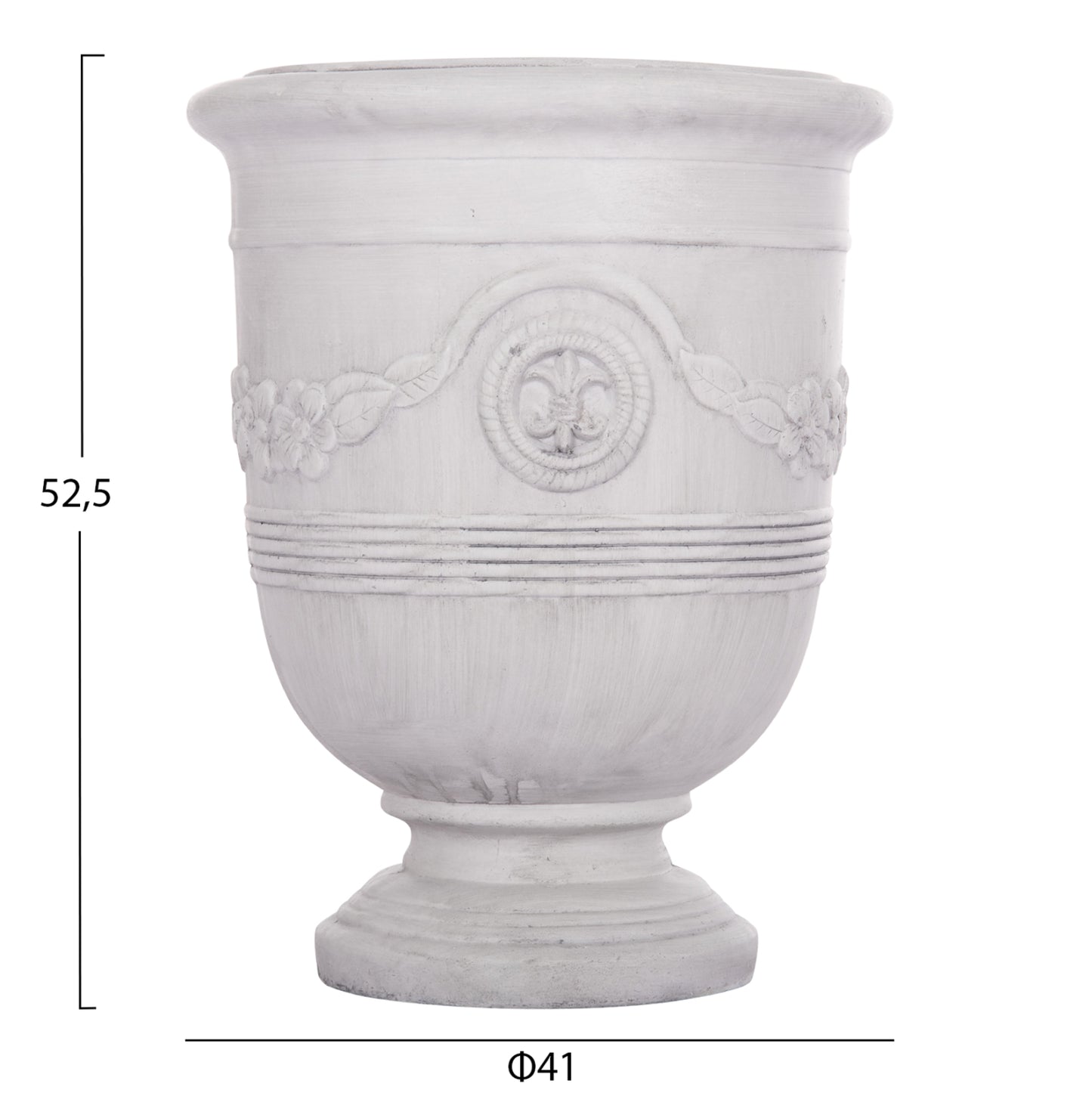 Garden Planters With Relief Designs Set 3pcs Gardener Hm4729 Fiberclay In Off White Φ58x72.5hcm.