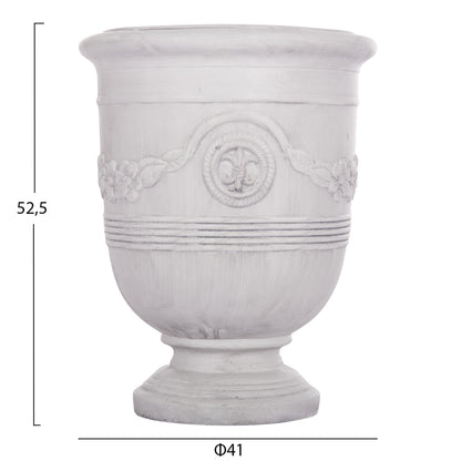 Garden Planters With Relief Designs Set 3pcs Gardener Hm4729 Fiberclay In Off White Φ58x72.5hcm.