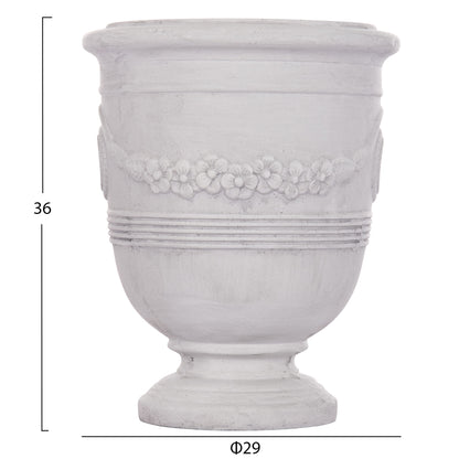 Garden Planters With Relief Designs Set 3pcs Gardener Hm4729 Fiberclay In Off White Φ58x72.5hcm.