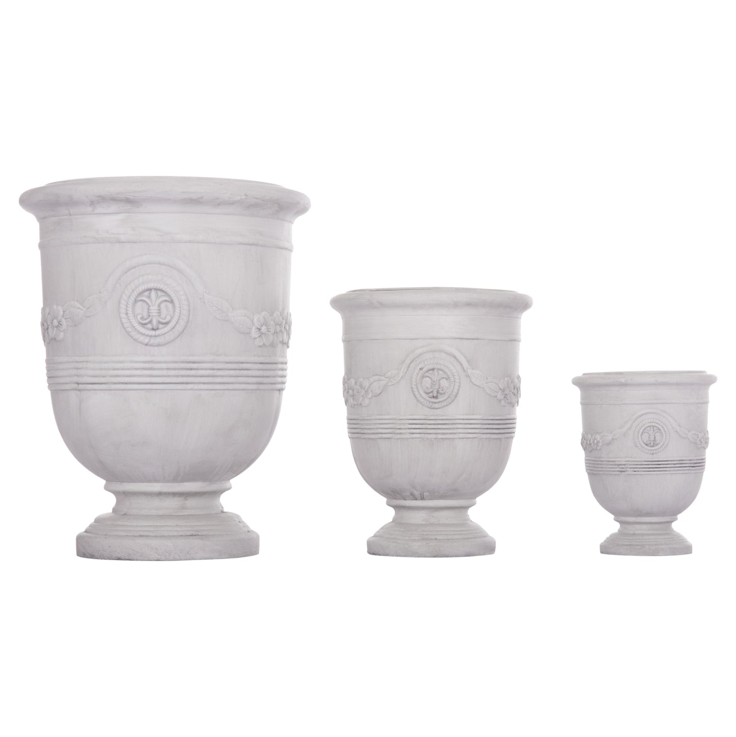 Garden Planters With Relief Designs Set 3pcs Gardener Hm4729 Fiberclay In Off White Φ58x72.5hcm.
