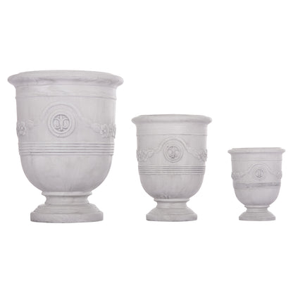 Garden Planters With Relief Designs Set 3pcs Gardener Hm4729 Fiberclay In Off White Φ58x72.5hcm.