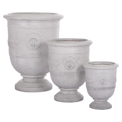 Garden Planters With Relief Designs Set 3pcs Gardener Hm4729 Fiberclay In Off White Φ58x72.5hcm.