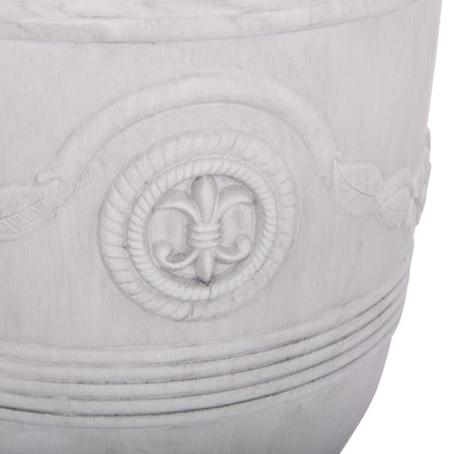 Garden Planters With Relief Designs Set 3pcs Gardener Hm4729 Fiberclay In Off White Φ58x72.5hcm.