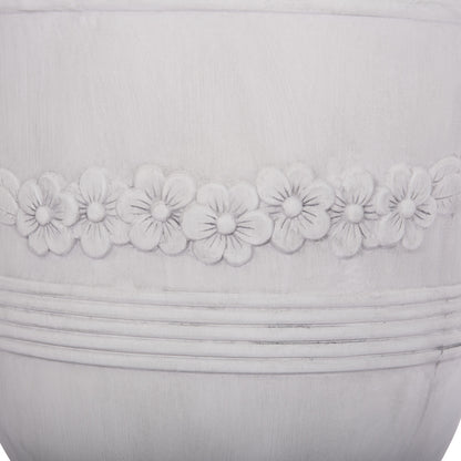 Garden Planters With Relief Designs Set 3pcs Gardener Hm4729 Fiberclay In Off White Φ58x72.5hcm.