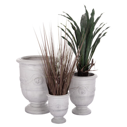 Garden Planters With Relief Designs Set 3pcs Gardener Hm4729 Fiberclay In Off White Φ58x72.5hcm.