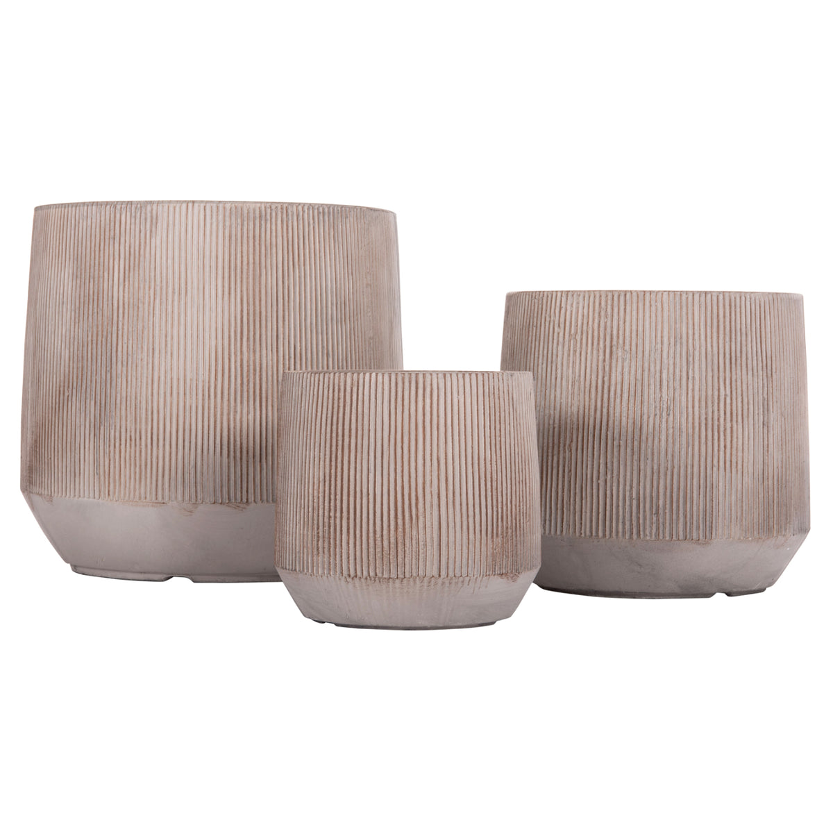 Garden Planters Round Set 3pcs Series Gardener Hm4724 Fiberclay In Light Brown Color Φ55x55hcm.