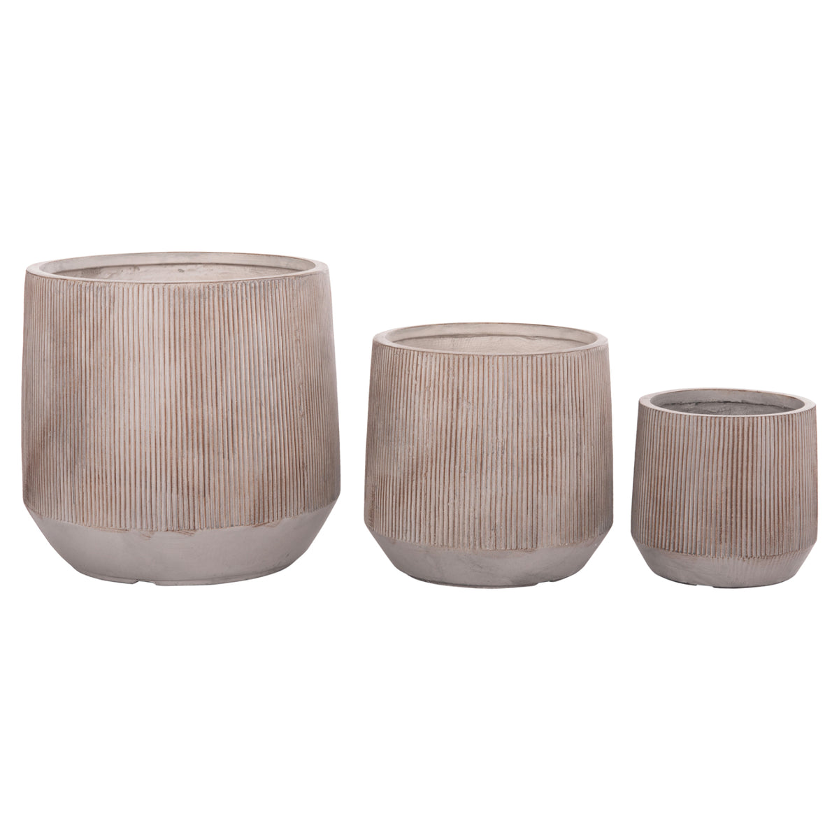Garden Planters Round Set 3pcs Series Gardener Hm4724 Fiberclay In Light Brown Color Φ55x55hcm.