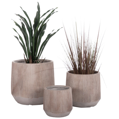 Garden Planters Round Set 3pcs Series Gardener Hm4724 Fiberclay In Light Brown Color Φ55x55hcm.