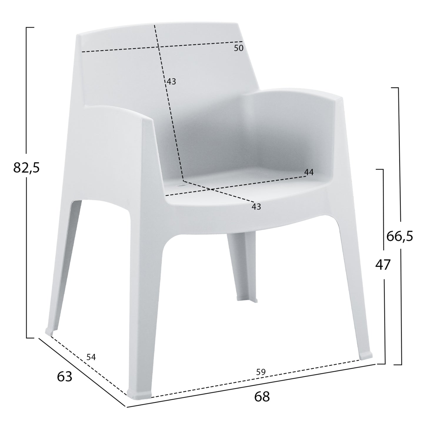 3pcs Set Polypropylene Sleek Hm21267.01 Coffee Table & 2 Armchairs - White