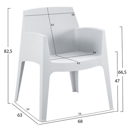 3pcs Set Polypropylene Sleek Hm21267.01 Coffee Table & 2 Armchairs - White