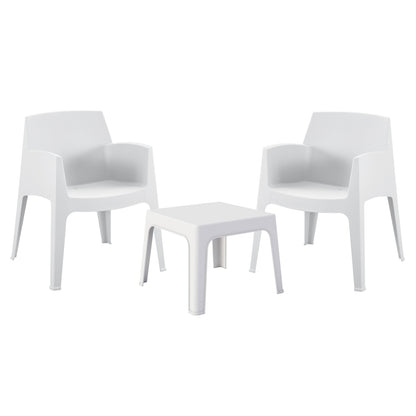 3pcs Set Polypropylene Sleek Hm21267.01 Coffee Table & 2 Armchairs - White