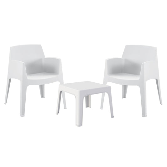 3pcs Set Polypropylene Sleek Hm21267.01 Coffee Table & 2 Armchairs - White