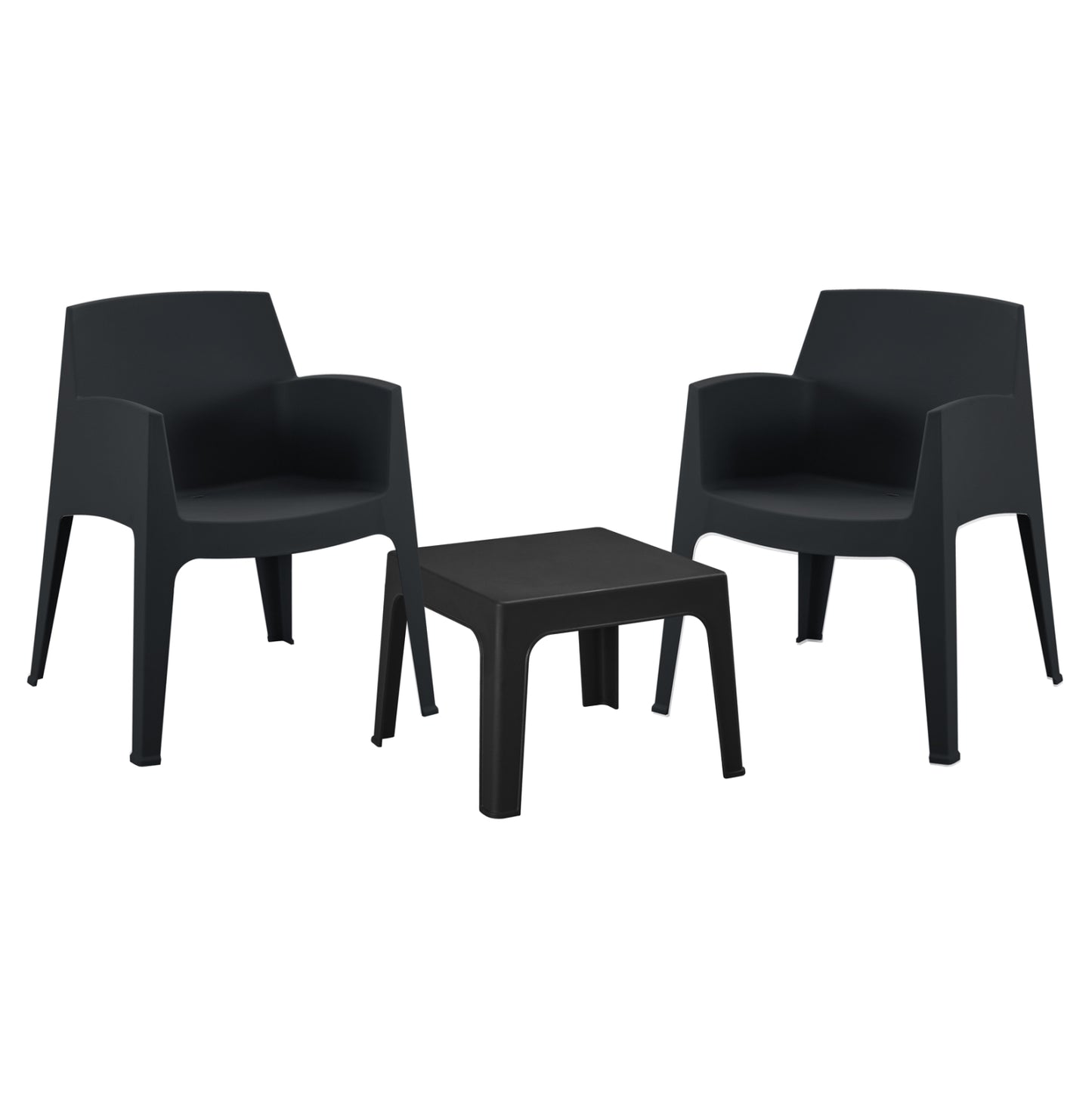 3pcs Set Polypropylene Sleek Hm21267.02 Coffee Table & 2 Armchairs - Black